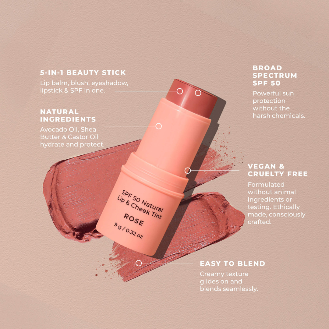 SPF Natural Lip &amp; Cheek Tint - Coral, Nude, Rose